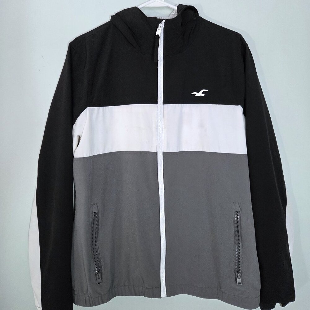 Hollister Lightweight Black & White Hoodie Jacket Size M